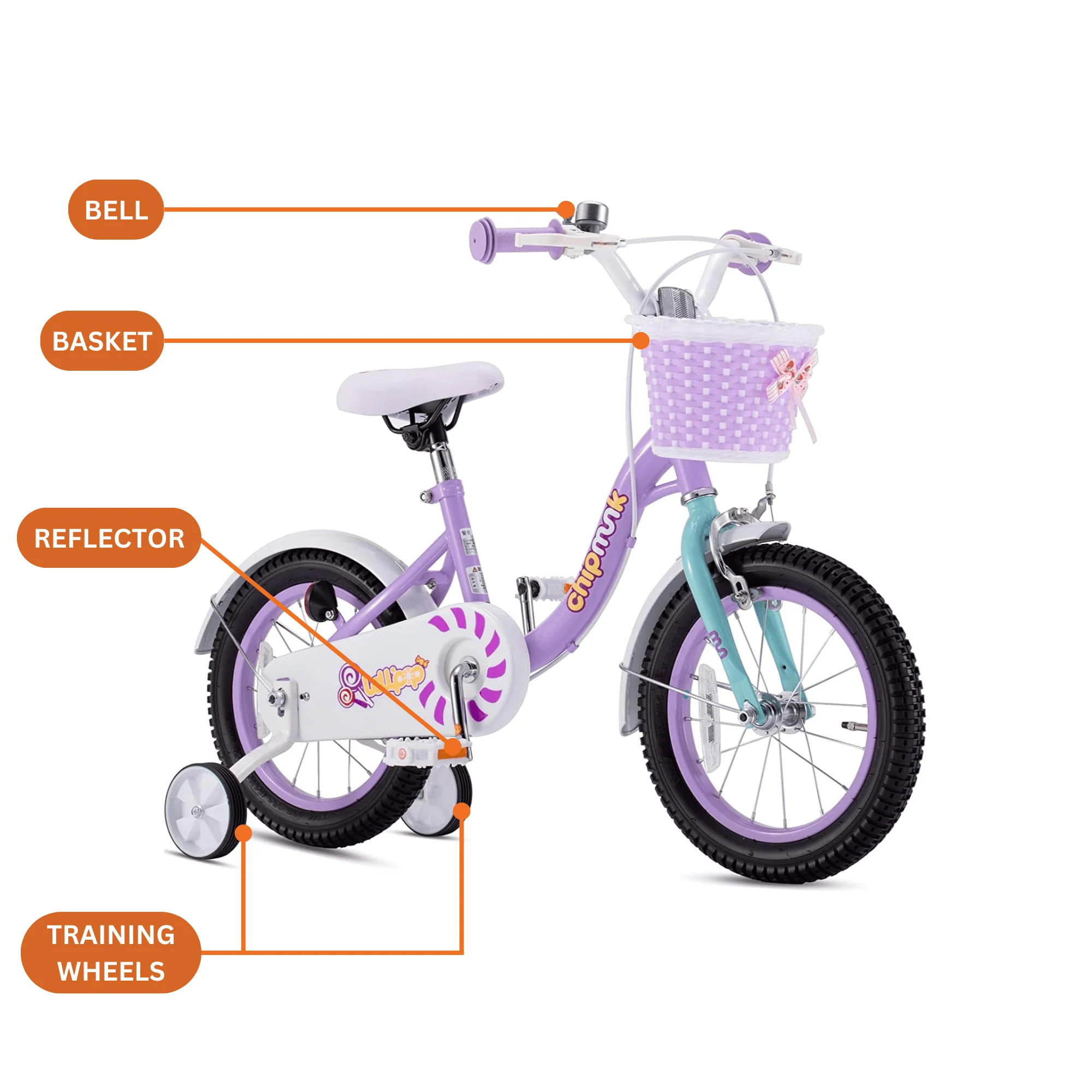 Chipmunk - RoyalBaby MM 14" Bicycle - Purple - Image 4